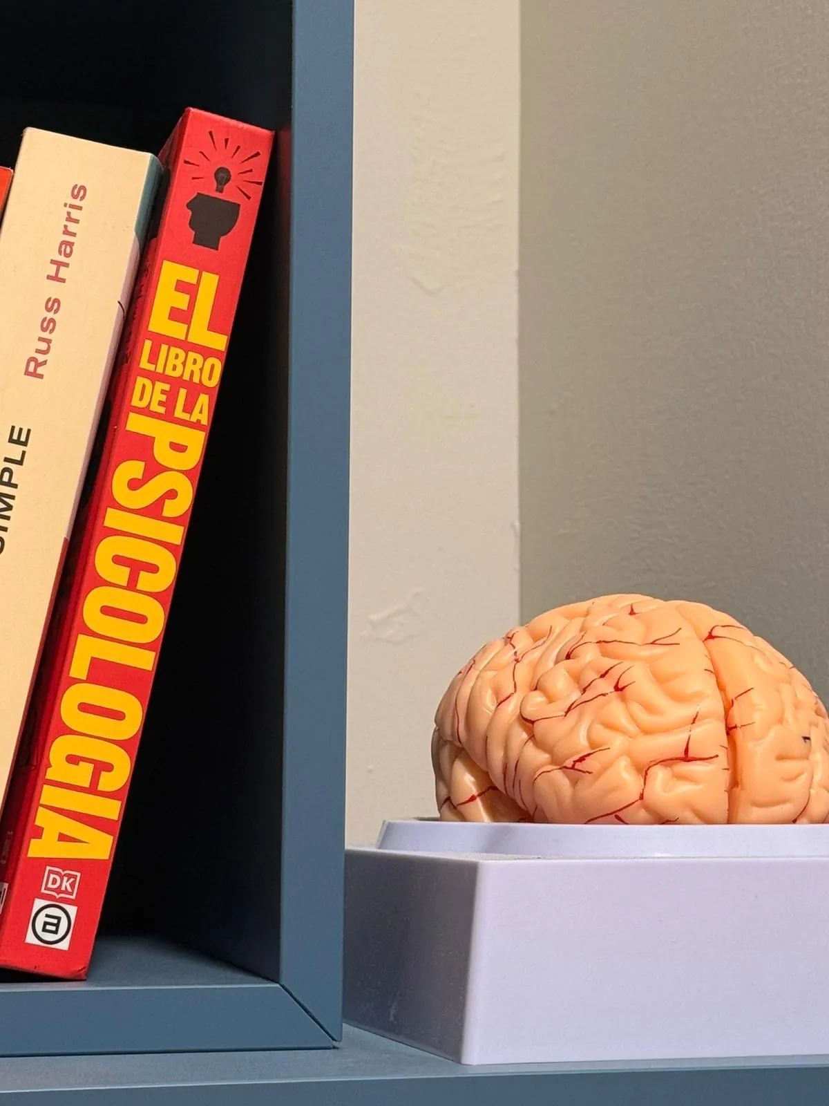Detalle de libros de psicología en el centro Alento